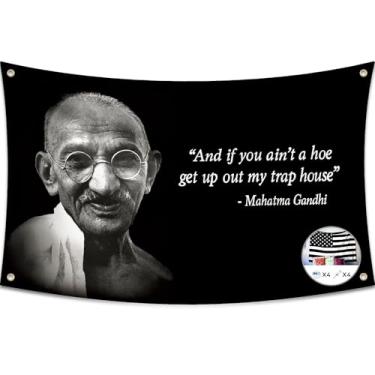 Imagem de Bandeira de Probsin Gandhi Bandeira de 9 x 1,5 m, Pôster Divertido com Resistência UV Desvanecimento e Bandeira de Parede de Caverna Masculina Durável com Ilhós de Latão para Decoração de Sala de Faculdade, Ar Livre, Festas, Presente, Porta Traseira