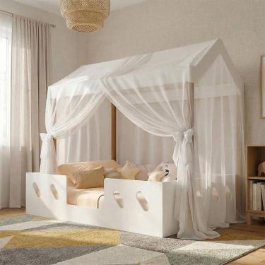 Imagem de Cama Casinha Montessoriana Isa em Mdf + Voal Mosquiteiro e Dossel para Quarto Infantil...