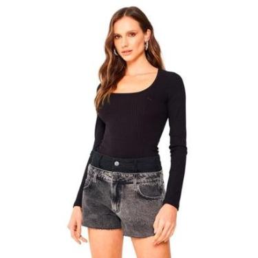 Imagem de Blusa Colcci Slim Canelada Preta Feminina-Feminino
