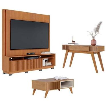 Imagem de Estante Home Theater Jordão Com Pés com Aparador Riviera Freijó e Mesa