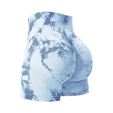 Imagem de Shorts De Ginástica Femininos De Cintura Alta Com Efeito Tie Dye E Lev