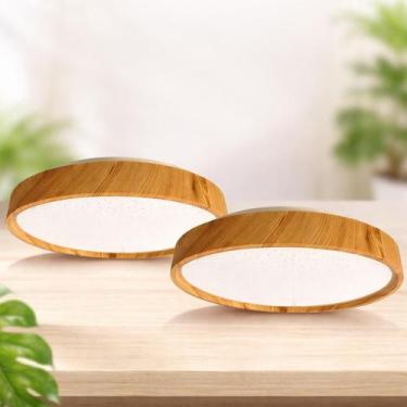 Imagem de KIT 2 Plafon Redondo Sobrepor Star Madeira 39cm Led 30W Multicolor Dis