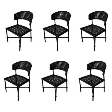 Imagem de Kit 6 Cadeiras Hortz Corda Náutica Base Em Alumínio Preto-preto