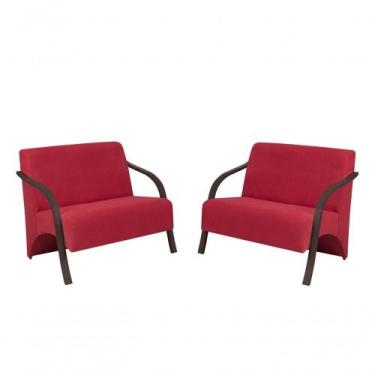 Imagem de Kit 2 Poltronas 2 Lugares Vênus Suede Braço Madeira - D SALLA