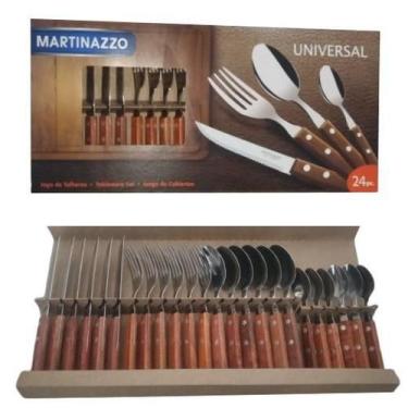 Imagem de Jogo De Talheres Faqueiro Inox Com Cabo De Madeira 24 Peças - martinaz