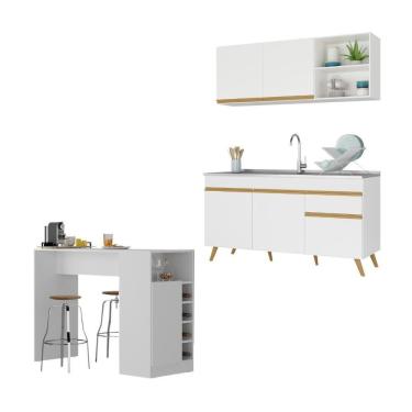 Imagem de Armário De Cozinha Compacta Com Bancada Americana Veneza Multimóveis Mp2200 Branco/dourado Branco/dourado