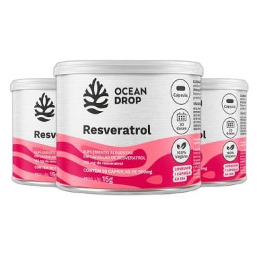 Imagem de Kit 3 Resveratrol Trans Resveratrol 500mg 30 Caps Ocean Drop
