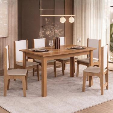 Imagem de Conjunto Sala de Jantar com 6 Cadeiras Luana Yescasa Mel/Off White