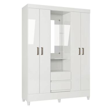 Imagem de Guarda Roupa Solteiro 4 portas com pés Capelinha Fit Branco Brilho - Santos Andirá