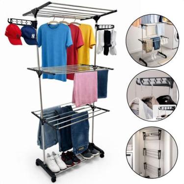 Imagem de Varal De Chão 3 Andares Grande de Roupas Dobrável Regulável Retrátil c