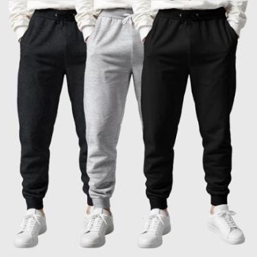 Imagem de Kit 3 Calças Moletom Masculinas Lisas Benellys-Masculino