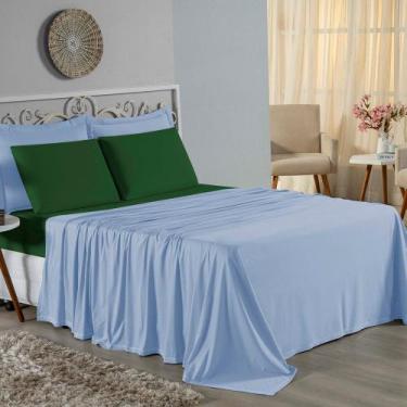 Imagem de Jogo de Cama Casal Viúva Nobre 4 Peças Malha 100% Algodão - Azul-Bebê 