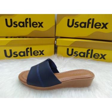 Imagem de Sandalia Usaflex Tamanco Anabela Couro Canela Bordado AA3303, New blue