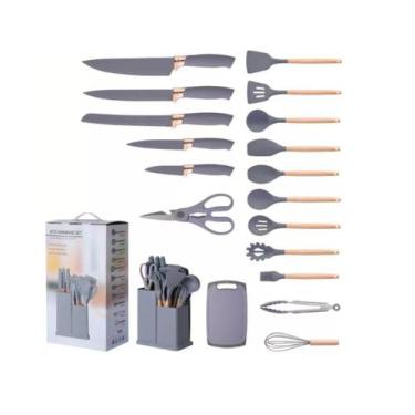 Imagem de Conjunto Utensílios Silicone c/ Facas e Tabua de Cortar 19Pç - MRS, Ve
