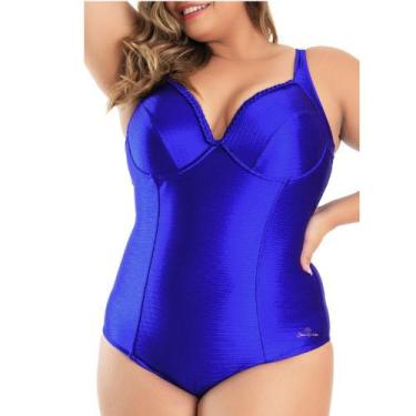 Imagem de Maiô Com Bojo e Recorte Liso Zero Barriga Azul Banho De Mar 1508, 46