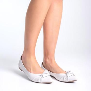 Imagem de Sapatilha Feminina Bico Fino Off White Nó - QR Shoes, Branco, 37