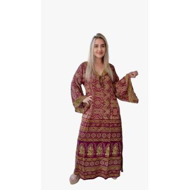 Imagem de Vestido Longo Indiano Tipo Kaftan Toque De Seda - Cod. 5013 - Aleci Fa