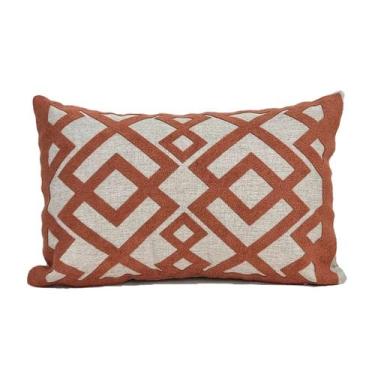 Imagem de Capa Baguete 30x50 cm Linho Com Aplique Ikat Boucle Terracota - LA FAV