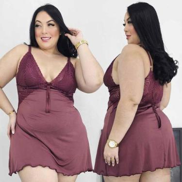 Imagem de Camisola Plus Size Sem Bojo Renda Sexy Lingerie Sensual Luxo - Like4yo