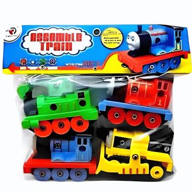 Imagem de Brinquedo Trem da Alegria Monta e Desmonta TK-AB3215 com 4 Modelos de Locomotivas Plástico Toy King