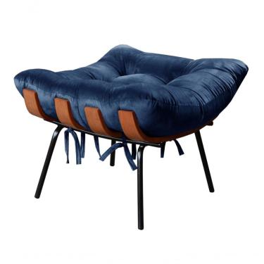 Imagem de Puff Costela Veludo Azul 210 com Pés Retos Fibra Siliconada Estrutura em Aço Bella Decor