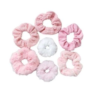 Imagem de Conjunto De 7 Elásticos De Cabelo De Pelúcia Femininos, Faixas De Cabe