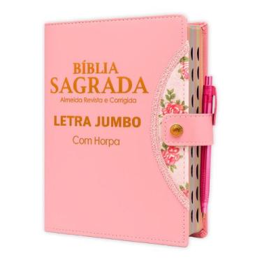Imagem de Bíblia Sagrada - Jumbo Botão Rosa  ARC - João Ferreira de Almeida - Ha