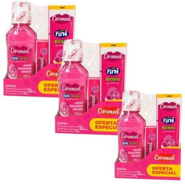 Imagem de Kit 3 Carmed Fini Beijos 3 Itens Higiene Bucal Hidratante - Cimed