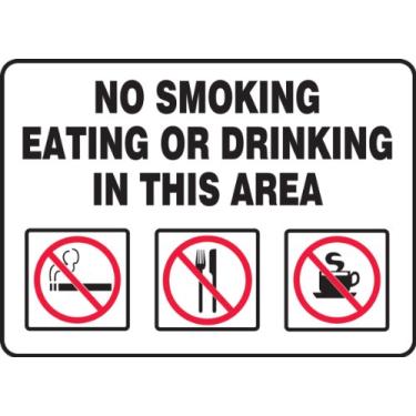 Imagem de Accuform Signs MSMK409VS Placa de segurança de vinil adesiva, lenda "No Smoking Eating Or Drinking in This Area" com gráficos, 18 cm de comprimento x 25 cm de largura x 0 cm de espessura, vermelho/preto sobre branco