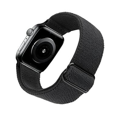 Imagem de Pulseira de relógio Arae esportiva para Apple Watch séries 9, 8, 7, 6, 5, 4, SE, 3, 2, 1, Ultra 1 e 2 de 49 mm, 45 mm, 44 e 42 mm, elástica, confortável e ajustável, para mulheres e homens – preta