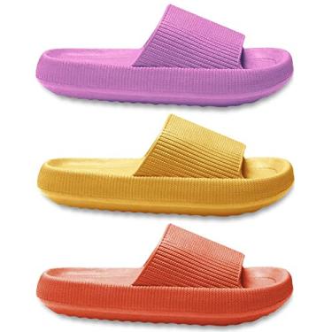Imagem de KIT 3 Chinelos Feminino Nuvem Slide Super Macio Antiderrapantes - Rosa/Amarelo/Laranja - 35