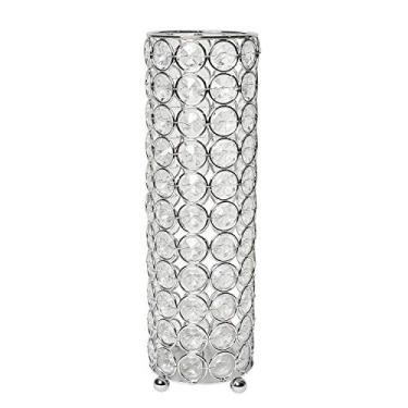 Imagem de Elegant Designs HG1011-CHR Vaso de flores decorativo de cristal Elipse, suporte de vela, peça central de casamento, 26 cm, cromado