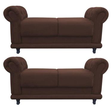 Imagem de Kit 2 Recamier Barcelona Namoradeira Suede Marrom D`Rossi