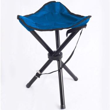 Imagem de Cadeira Banqueta Camping Portátil Dobrável Tripé Azul