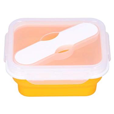 Imagem de Lancheira, recipiente portátil de silicone dobrável para alimentos, com conjunto de talheres, adequado para armazenar alimentos na geladeira, transportar refeições (laranja)