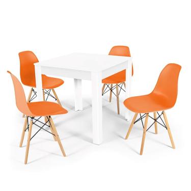 Imagem de Conjunto Mesa de Jantar Quadrada Sofia Branca 80x80cm com 4 Cadeiras Eames Eiffel - Laranja