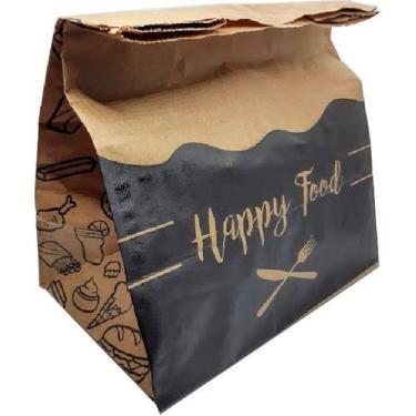 Imagem de 250 Sacos De Papel Kraft Delivery Tamanho Grande G 30x31x19 HAPPY FOOD