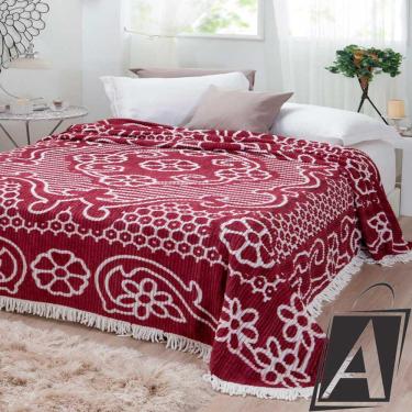 Imagem de Colcha Chenille Jolitex Casal Bruna Vinho e Branco