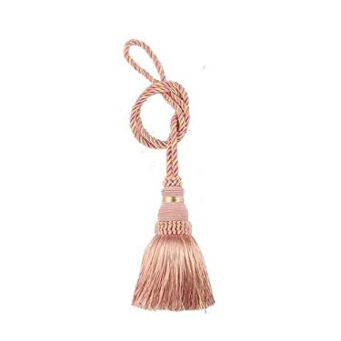 Imagem de 1 peça borlas cortina tieback franja feito à mão cortinas tie backs bola pendurada fivela corda suporte de cortinas ataduras acessórios de quarto, rosa, 2 peças