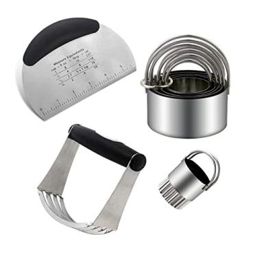 Imagem de Kit Confeiteiro Jogo De Ferramentas Culinárias Inox Profissional Com Formas De Biscoitos Pizza Torta Massa Bolos Doces Garra Liquidificador E Raspador/Espátula Com Medidor PREMIUM SYANG