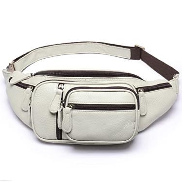 Imagem de Pochete grande de couro genuíno à prova d'água bolsa de cinto de quadril bolsa de cintura de alta qualidade mochila transversal transversal, Branco, Large