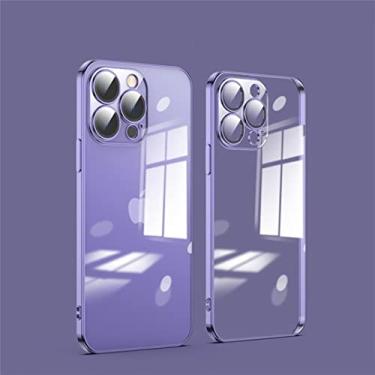 Imagem de MOESOE Capa compatível com iPhone 13 Pro MAX, capa de cristal transparente com rede à prova de poeira + protetor de câmera de vidro, capa de telefone transparente com revestimento de TPU macio capa protetora anti-riscos - roxa