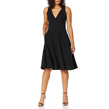 Imagem de Dress the Population Vestido feminino Catalina liso sem mangas justo e flare midi, Preto, XPP