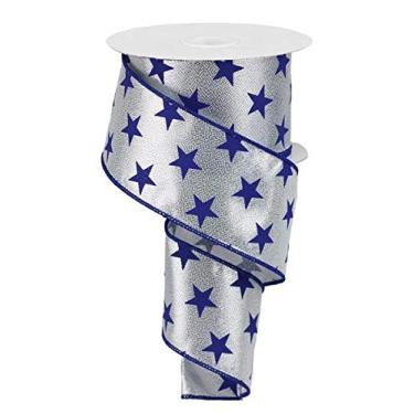 Imagem de Estrelas de 6,35 cm em fita metálica: prata (10 jardas) - fita de borda com fio estrela azul marinho prata metálica por Expressions