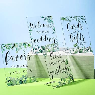 Imagem de Conjunto de 4 placas de casamento de acrílico decorações de recepção de casamento com suporte de placa de decoração de mesa transparente com suporte para cerimônia evento festa exibição cartão de entrada placa de mesa decoração de peça central 18 x 22 cm
