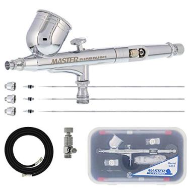 Imagem de Master Airbrush Master Performance G233 Pro conjunto com 3 conjuntos de bicos (agulhas de 0,2, 0,3 e 0,5 mm, pontas de fluido e tampas de ar) e mangueira de ar – aerógrafo de alimentação por gravidade de ação dupla com copo de 1/85 g, cabo recortado