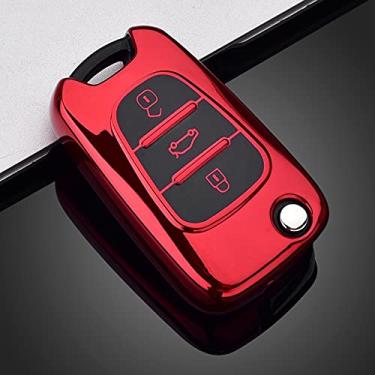 Imagem de YJADHU Anel de chaveiro de capa de chave de carro, apto para Kia Sportage Rio 3 Soul Optima Ceed Pro K5 K2 Pride Hyundai I20 I30 Ix20 Ix35 Elantra Accent, vermelho
