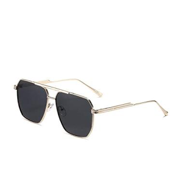Imagem de Óculos de sol vintage quadrado polarizado feminino designer metal óculos de sol masculino armação grande antirreflexo gases de condução, cinza dourado, lente polarizada