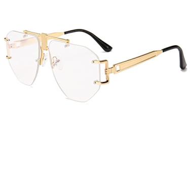 Imagem de Óculos de sol femininos sem aro transparentes na moda óculos de sol grandes de metal vintage tons UV400 óculos punk, C6 claro, tamanho único