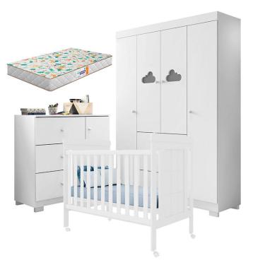 Imagem de Quarto de Bebê Ane com Berço Americano Universo Branco Brilho e Colchão Gazin – Phoenix Baby